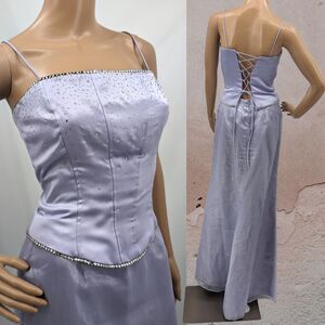 Vintage 90s Y2K Dave & Johnny Dress Prom 2pc Corset Rhinestone Purple Jrs 5/6